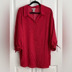 Catherines Women’s Blouse, Red, Black & White, size 2X